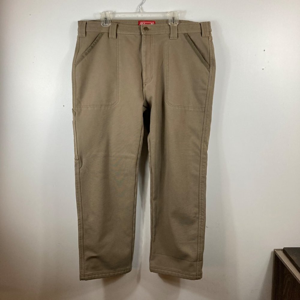 Mens Coleman Fleece Lined Tan‎ Green Carpenter Pants 38 x 30
